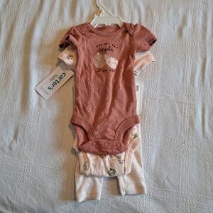 Carter's Preemie 3 piece set 2 body suits, 1 pair of pants, New